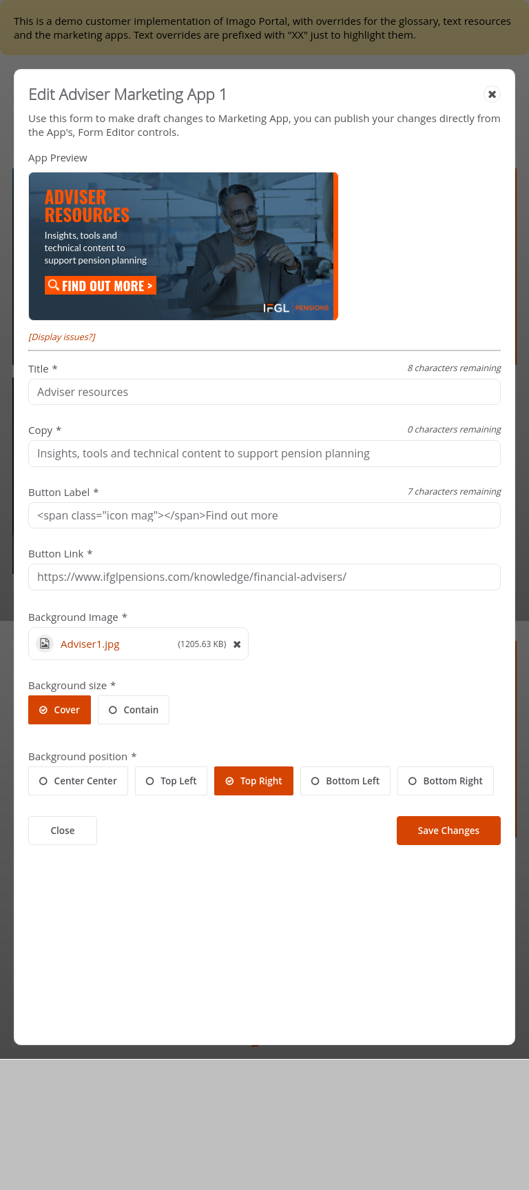 Customer-IFGL > 03 Marketing Dashboard > Edit Marketing Apps